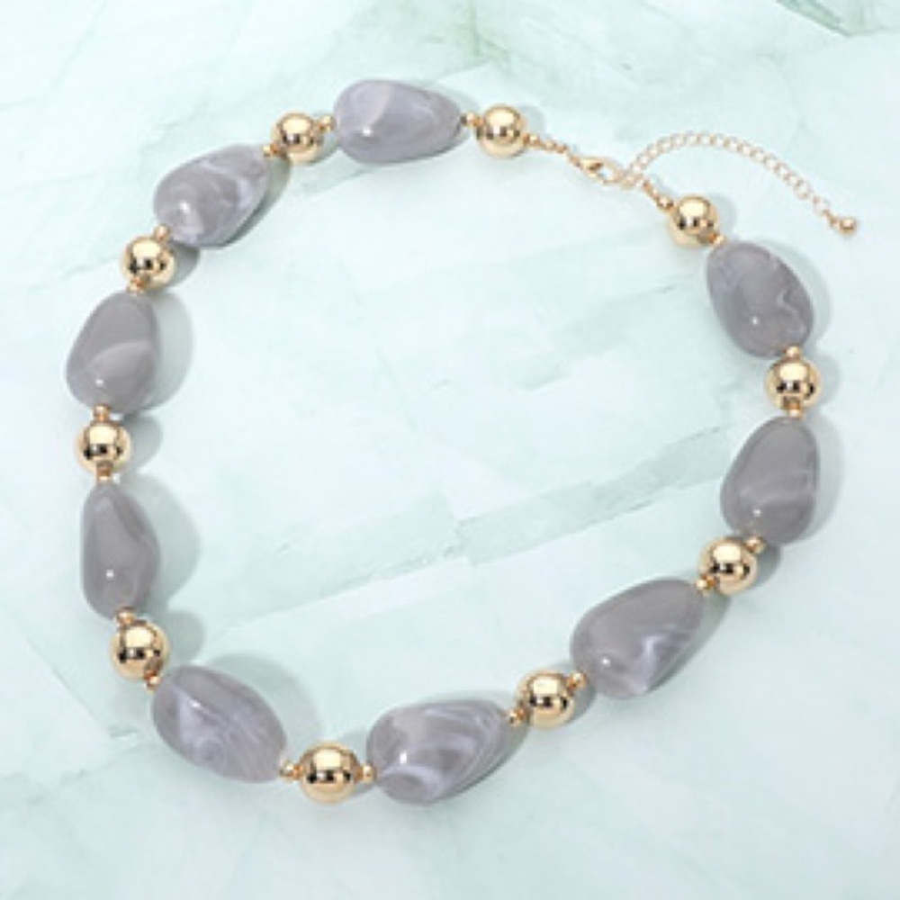 Chunky Gray and Gold Resin Marbled  Necklace